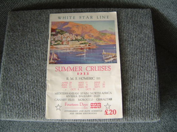 CRUISE PROGRAMME FROM WHITE STAR LINE VESSEL RMS HOMERIC DATED 1933